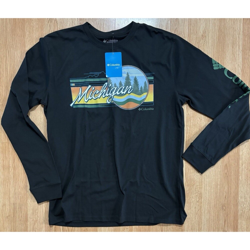 NWT Columbia Men's Black Michigan Pine Graphic Long Sleeve Tee Unisex Outdoors
